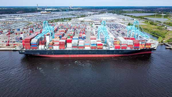 The Jacksonville Port Authority (JAXPORT) set a new port record today with the arrival of the ZIM vessel Cape Sounio, the largest container ship to ever call Jacksonville.