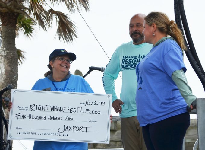 JAXPORT presents a $5,000 donation for North Atlantic right whale conservation