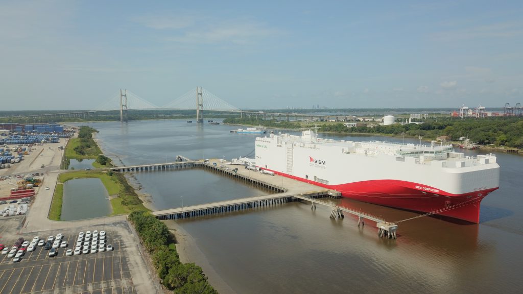 Eco-friendly vehicle carrier docked at JAXPORT