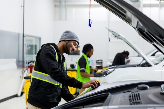 An auto processor working on a vehicle at JAXPORT