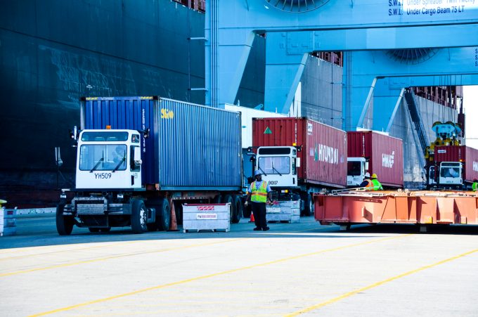 Trucks picking up cargo at JAXPORT