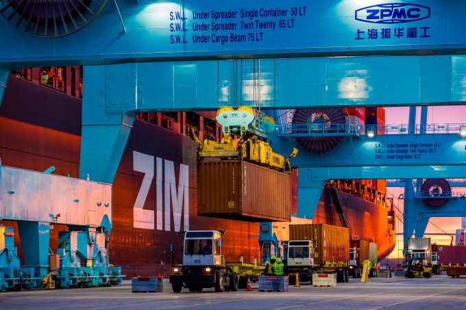 A container being loaded onto a ship at JAXPORT