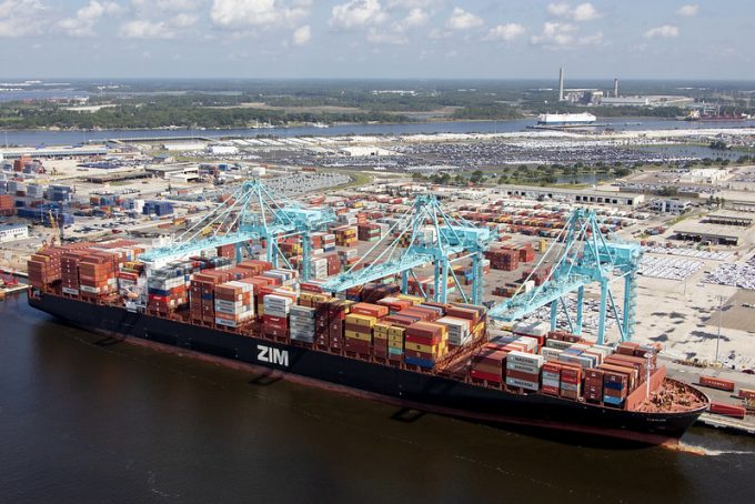 Cargo ship docked at JAXPORT