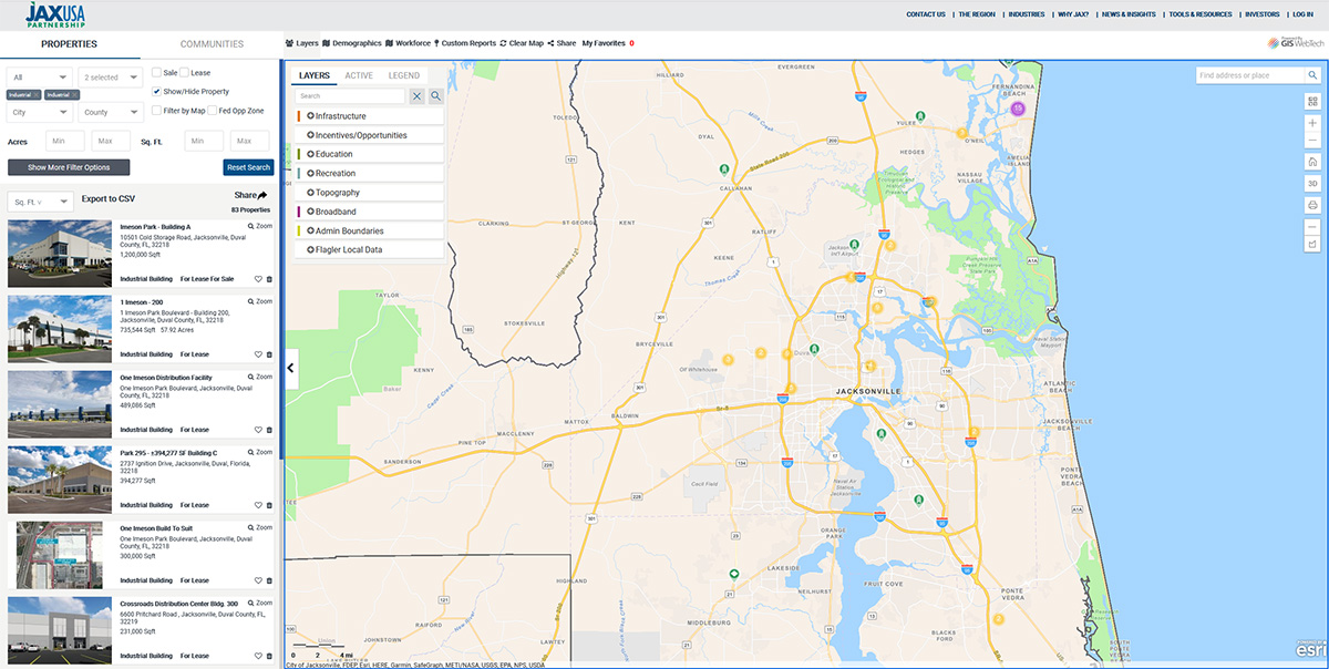 JAXUSA GIS site selection tool - property finder