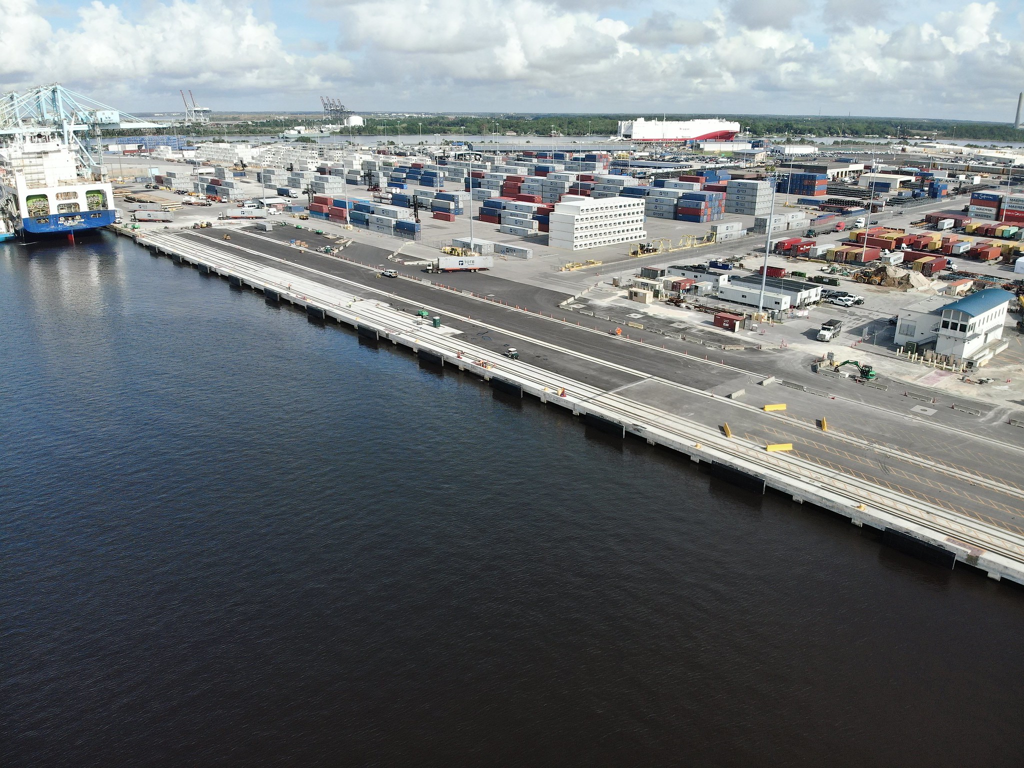 Pink container ship docks at JAXPORT