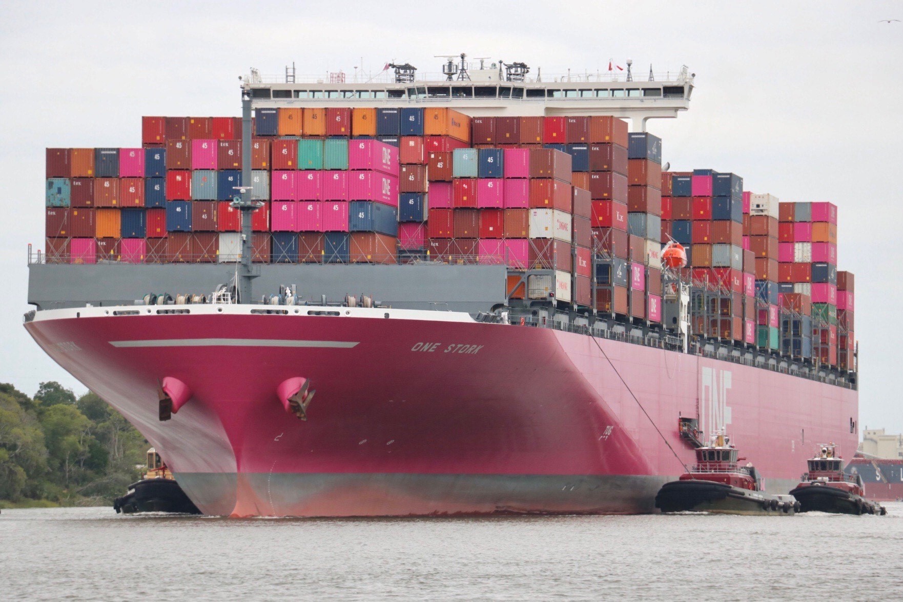 Pink container ship docks at JAXPORT