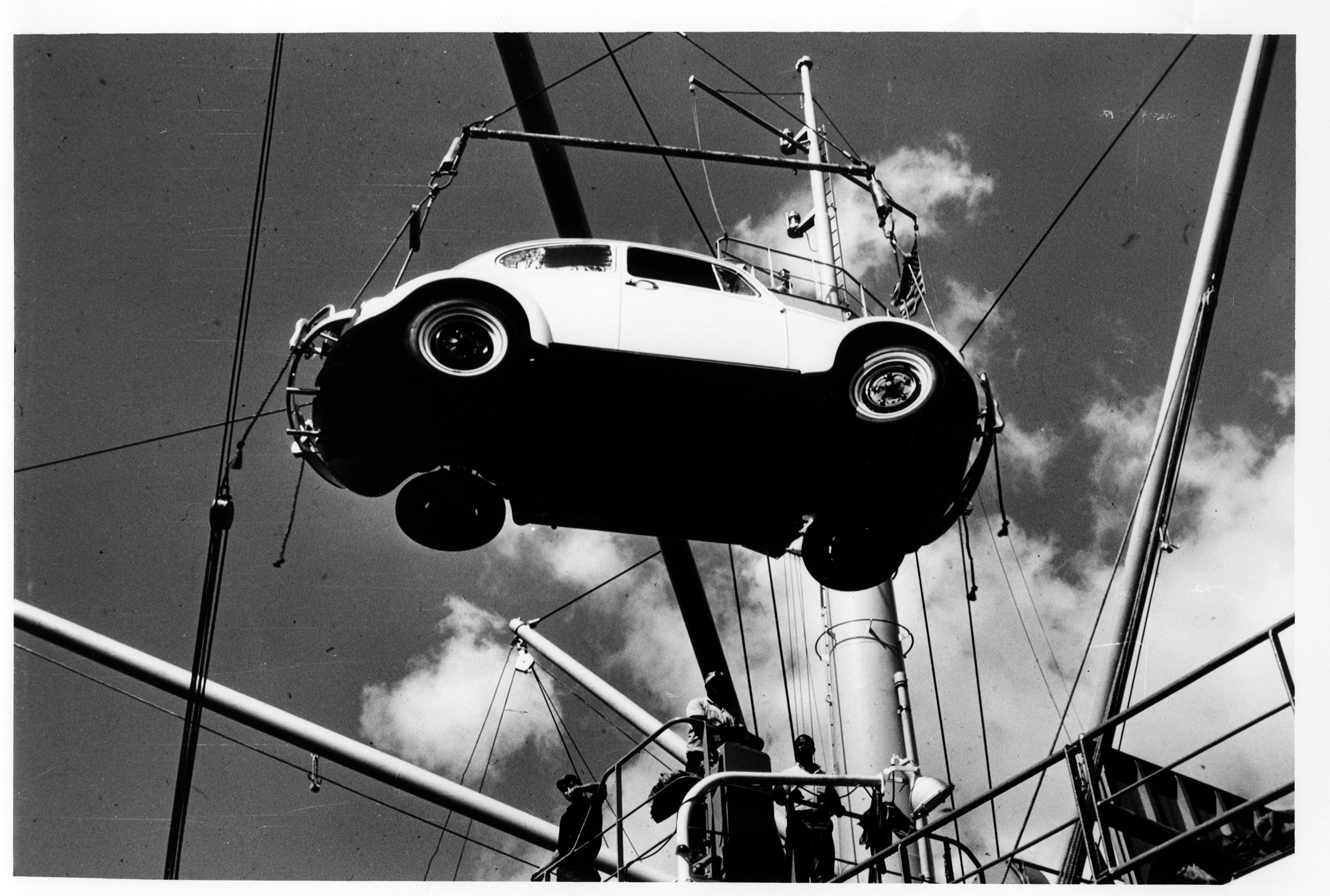 A VW bug is moved through JAXPORT